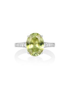 3.11 Cts Sphene and White Diamond Ring in 14K White Gold