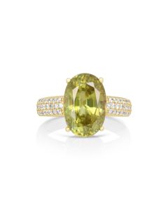 7.32 Cts Sphene and White Diamond Ring in 14K Yellow Gold