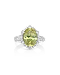 6.22 Cts Sphene and White Diamond Ring in 14K White Gold