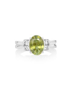2.52 Cts Sphene and White Diamond Ring in 14K White Gold