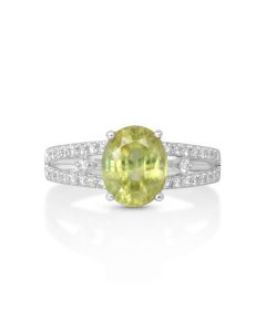 2.90 Cts Sphene and Diamond Ring in 14K White Gold