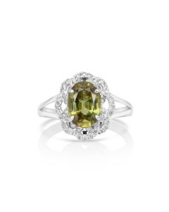 2.55 Cts Sphene and White Diamond Ring in 14K White Gold