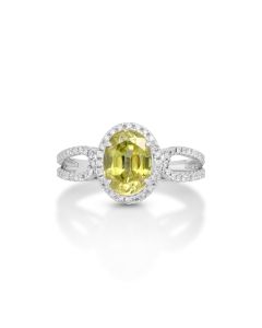 2.49 Cts Sphene and White Diamond Ring in 14K White Gold