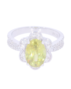 2.67 Cts Sphene and White Diamond Ring in 14K White Gold