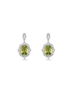 3.9 Cts Sphene and White Diamond Earring in 14K White Gold