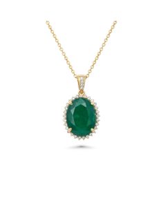 6.89 Cts Emerald and White Diamond Pendant in 14K Yellow Gold