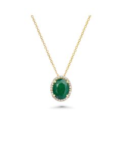 4.11 Cts Emerald and White Diamond Pendant in 14K Yellow Gold