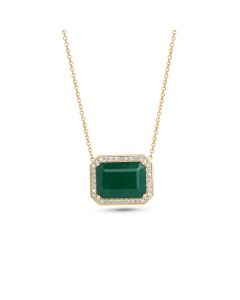 6.45 Cts Emerald and White Diamond Necklace in 14K Yellow Gold