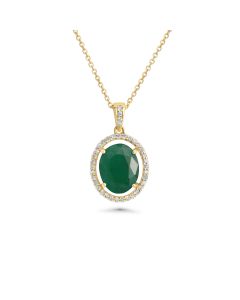 4.24 Cts Emerald and White Diamond Pendant in 14K Yellow Gold