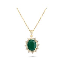 6.13 Cts Emerald and White Diamond Pendant in 14K Yellow Gold
