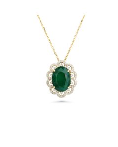 5.52 Cts Emerald and White Diamond Pendant in 14K Yellow Gold