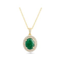 4.3 Cts Emerald and White Diamond Pendant in 14K Yellow Gold