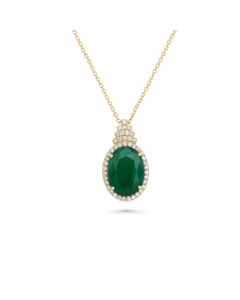 6.31 Cts Emerald and White Diamond Pendant in 14K Yellow Gold
