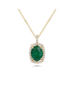 2.93 Cts Emerald and White Diamond Pendant in 14K Yellow Gold