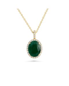 3.88 Cts Emerald and White Diamond Pendant in 14K Yellow Gold