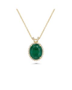 6.35 Cts Emerald and White Diamond Pendant in 14K Yellow Gold