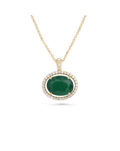 4.13 Cts Emerald and White Diamond Pendant in 14K Yellow Gold