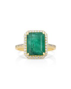 3.59 Cts Emerald and White Diamond Ring in 14K Yellow Gold