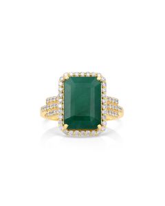 4.97 Cts Emerald and White Diamond Ring in 14K Yellow Gold