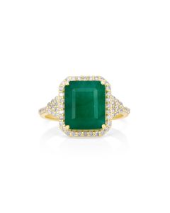 4.79 Cts Emerald and White Diamond Ring in 14K Yellow Gold
