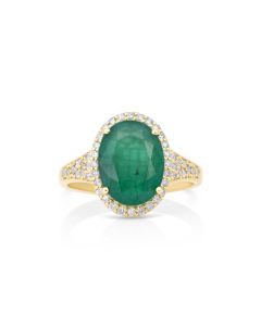 3.52 Cts Emerald and White Diamond Ring in 14K Yellow Gold