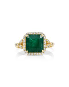 3.44 Cts Emerald and White Diamond Ring in 14K Yellow Gold