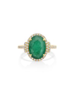 4.29 Cts Emerald and White Diamond Ring in 14K Yellow Gold