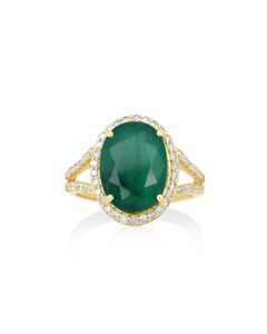 4.9 Cts Emerald and White Diamond Ring in 14K Yellow Gold