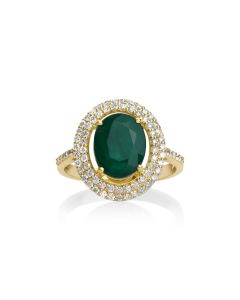 3.35 Cts Emerald and White Diamond Ring in 14K Yellow Gold