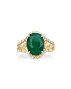 4.69 Cts Emerald and White Diamond Ring in 14K Yellow Gold