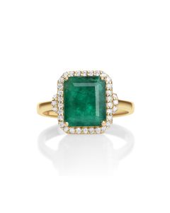 3.66 Cts Emerald and White Diamond Ring in 14K Yellow Gold