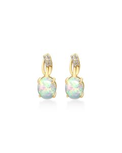 3.56 Cts White Opal and White Diamond Dangle Earring in 14K Yellow Gold
