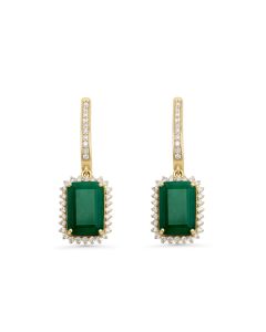 7.27 Cts Emerald and White Diamond Earring in 14K Yellow Gold