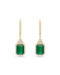 9.12 Cts Emerald and White Diamond Earring in 14K Yellow Gold