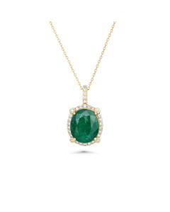 4.99 Cts Emerald and White Diamond Pendant in 14K Yellow Gold