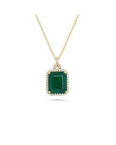 5.92 Cts Emerald and White Diamond Pendant in 14K Yellow Gold