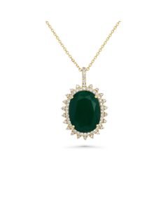 7.94 Cts Emerald and White Diamond Pendant in 14K Yellow Gold