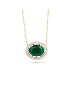 8.28 Cts Emerald and White Diamond Necklace in 14K Yellow Gold