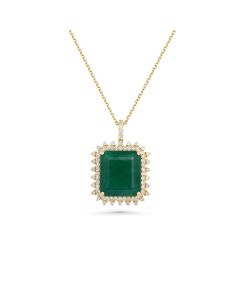 8.99 Cts Emerald and White Diamond Pendant in 14K Yellow Gold