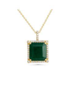 6.86 Cts Emerald and White Diamond Pendant in 14K Yellow Gold