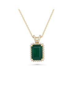 4.85 Cts Emerald and White Diamond Pendant in 14K Yellow Gold