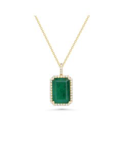5.19 Cts Emerald and White Diamond Pendant in 14K Yellow Gold
