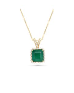 6.7 Cts Emerald and White Diamond Pendant in 14K Yellow Gold