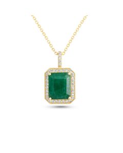 4.32 Cts Emerald and White Diamond Pendant in 14K Yellow Gold