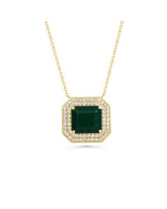 4.7 Cts Emerald and White Diamond Necklace in 14K Yellow Gold