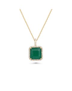 4.33 Cts Emerald and White Diamond Pendant in 14K Yellow Gold