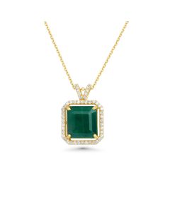 8.17 Cts Emerald and White Diamond Pendant in 14K Yellow Gold
