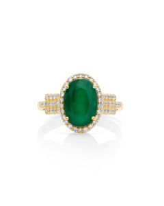 3.36 Cts Emerald and White Diamond Ring in 14K Yellow Gold
