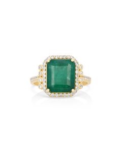4.5 Cts Emerald and White Diamond Ring in 14K Yellow Gold