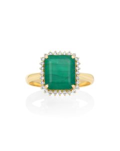 4.55 Cts Emerald and White Diamond Ring in 14K Yellow Gold